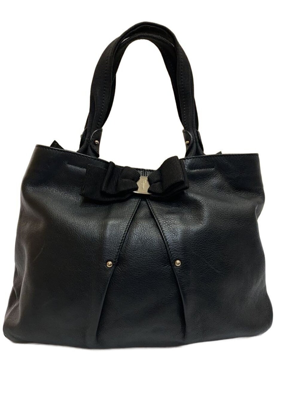 Salvatore Ferragamo Vara Ribbon Leather Handbag Black ITALY
